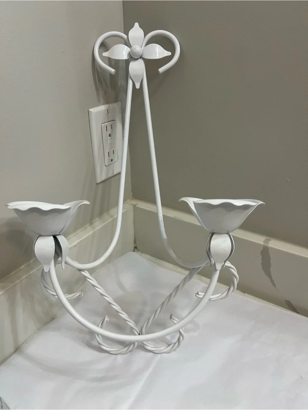Home Interiors White Metal Double Wall Candle Holder